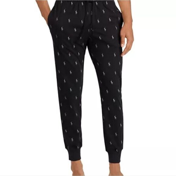 Polo Ralph Lauren All Over Print Pony Logo Joggers Pants Black Grey Men'… - Picture 7 of 8